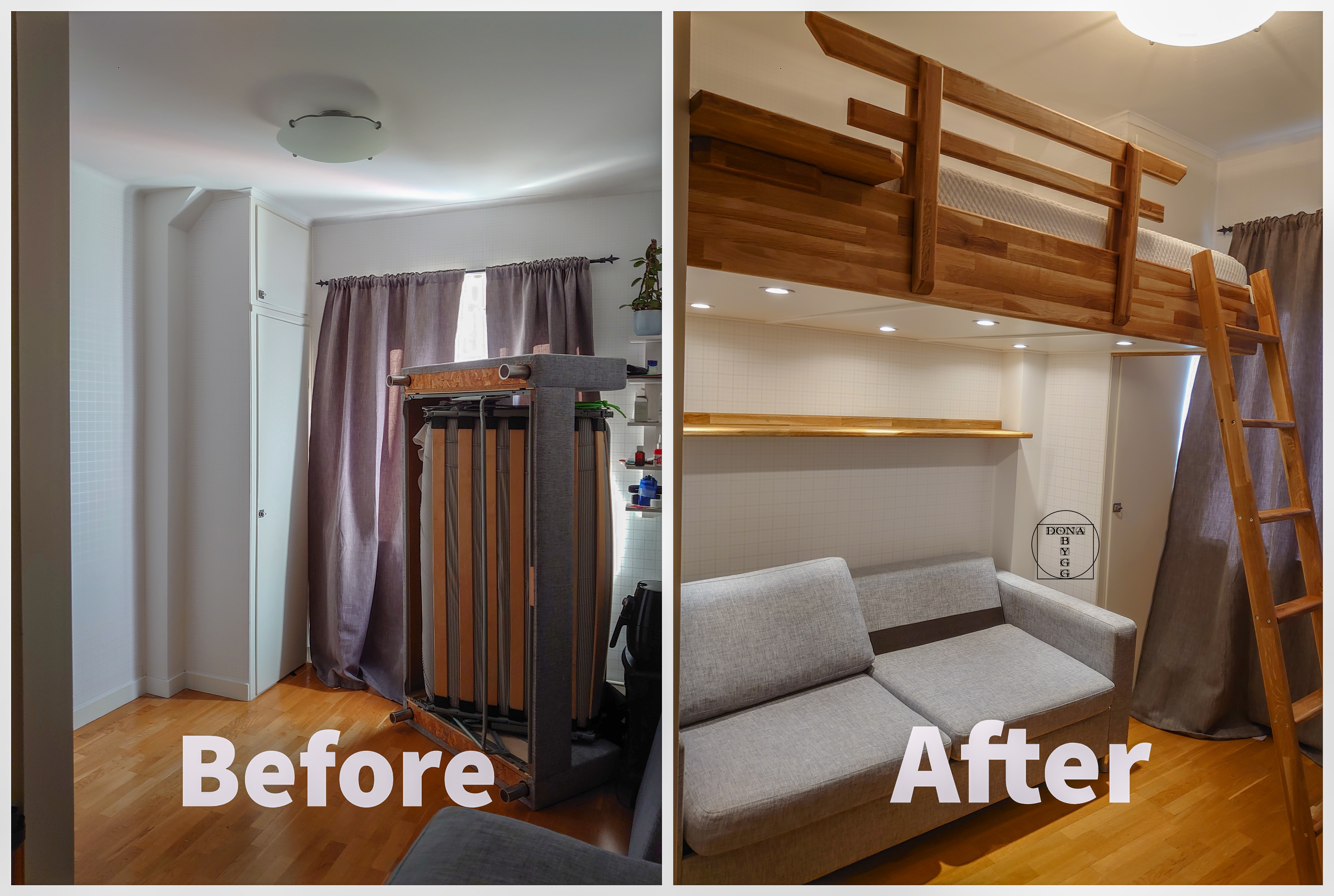 Oiled oak loftbed (before & after)