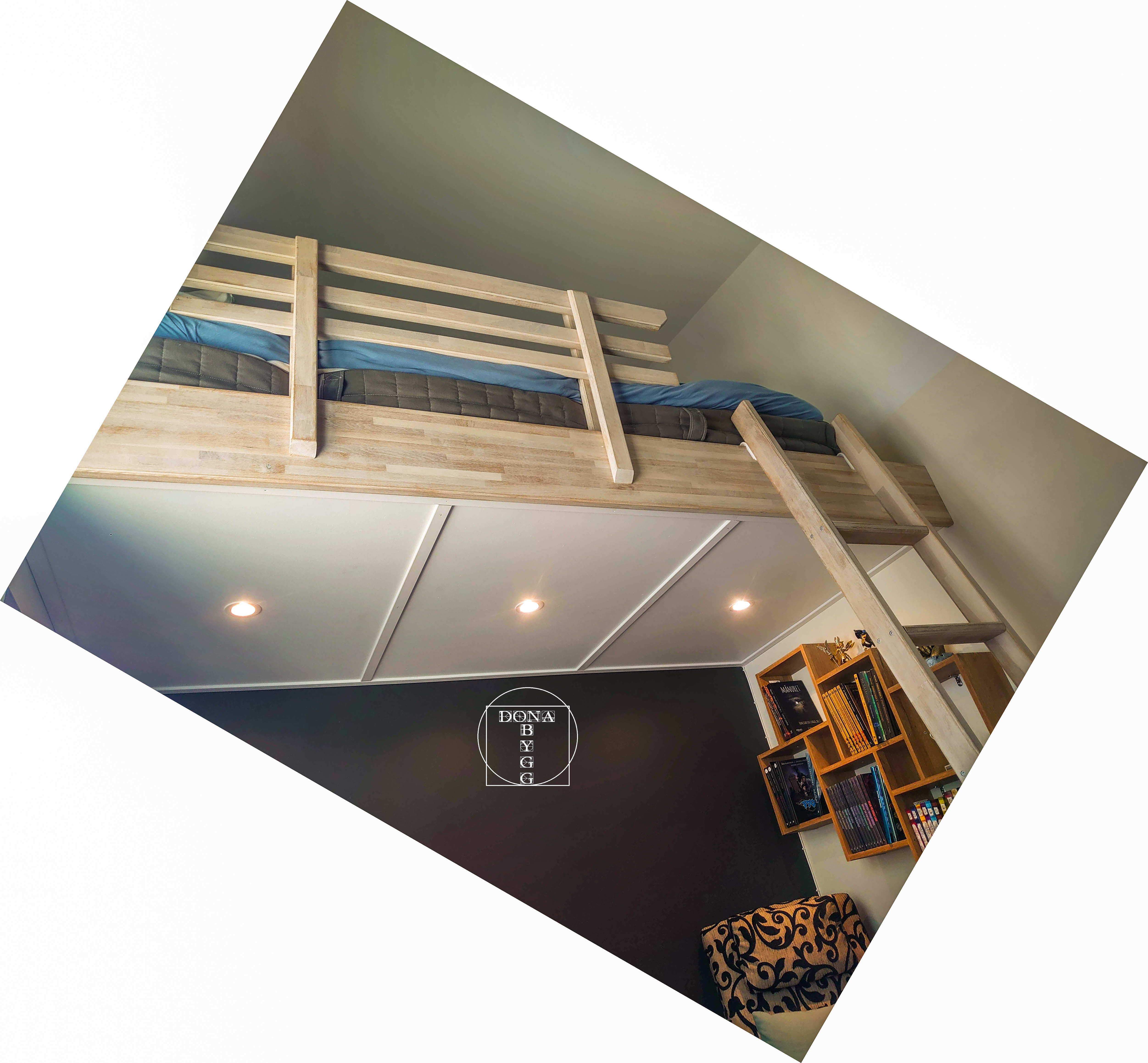 Oak loft bed with milky effect (120xWall to wall)ll