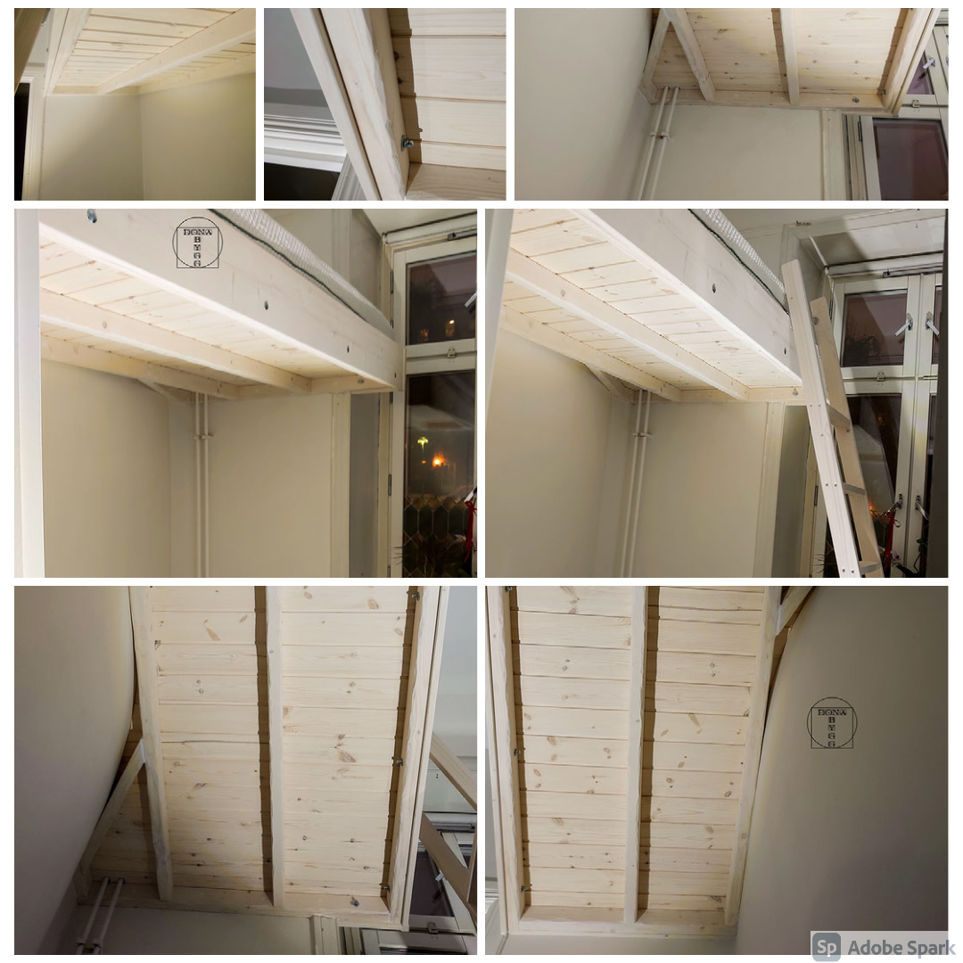 Viking style loft bed on a curvy wall. Milky effect on pine